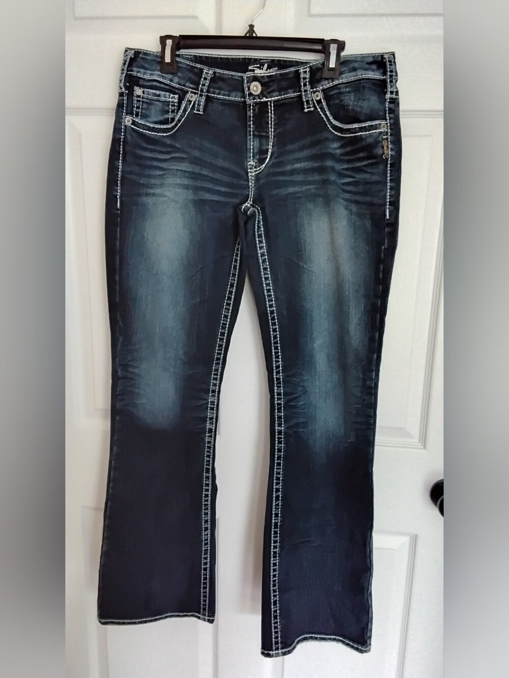 Womens Silver Aiko Jeans Dark Wash Bootcut with Contrast Stitching